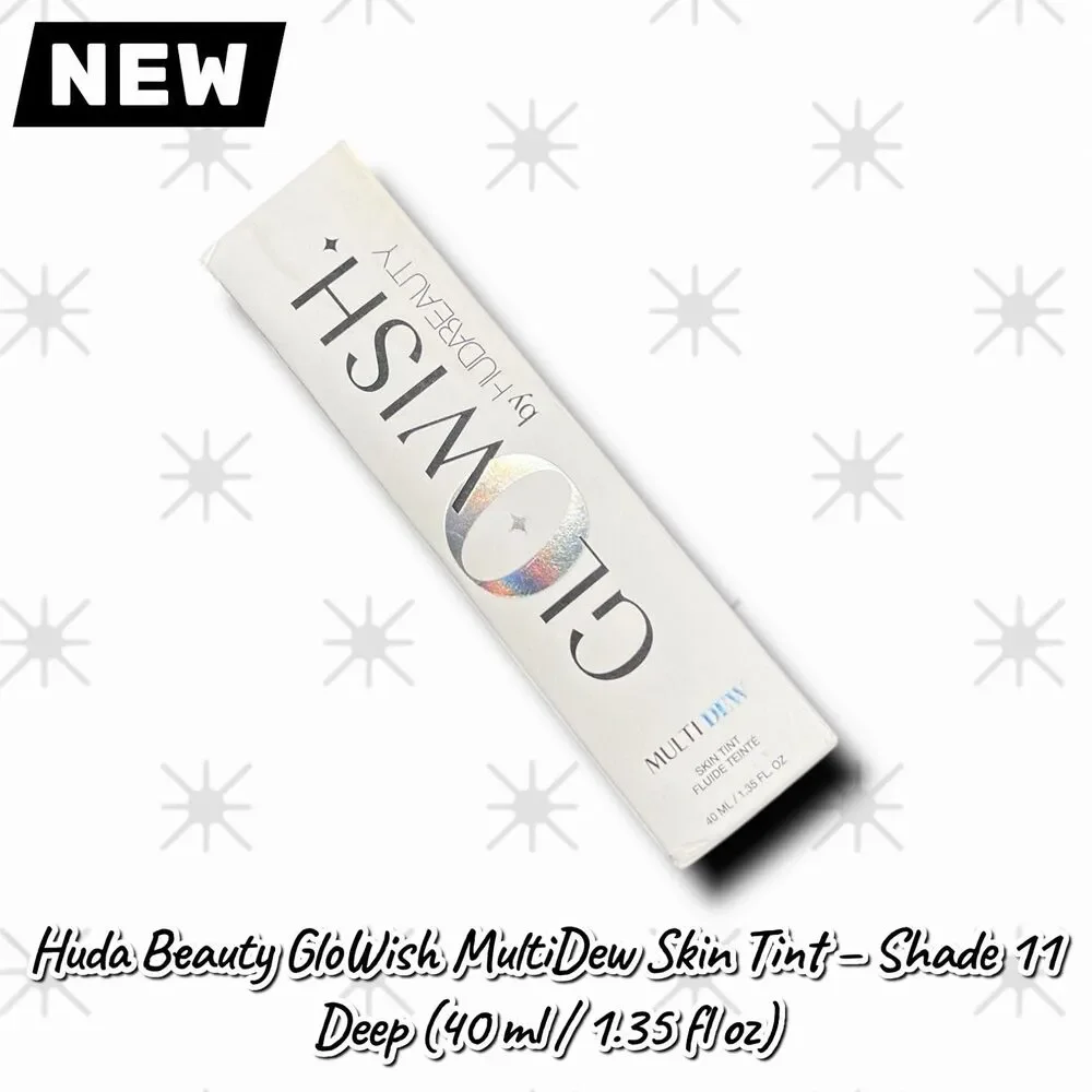 New NIB Huda Beauty GloWish MultiDew Skin Tint – Shade 11 Deep (40 ml / 1.35 fl